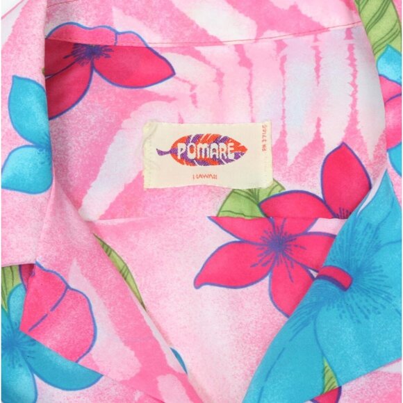 Vtg 70s POMARE Aloha Bright Floral Button Spread Collar Hawaiian shirt sz M /641 - Picture 4 of 5